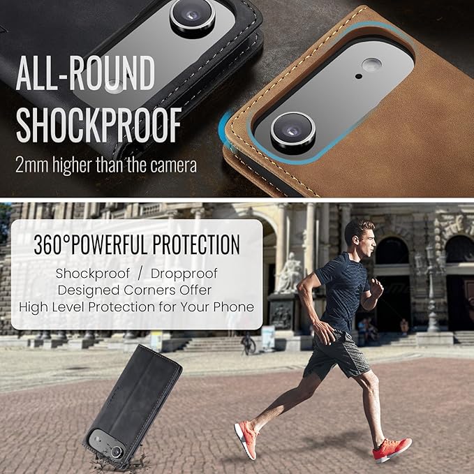 for iPhone 17 Air Case, Flip Wallet Leather Case with Card Holder Magnetic Closure Shockproof Kickstand Protective Phone Cases Cover for iPhone 17 Air, Black