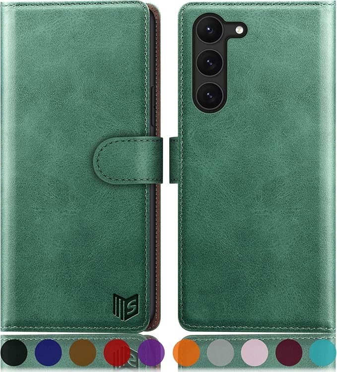 SUANPOT for Samsung Galaxy S23 5G Wallet case with RFID Blocking Credit Card Holder,Flip Book PU Leather Protective Cover Women Men for Samsung S23 Phone case Sea Green