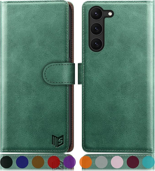 SUANPOT for Samsung Galaxy S23 5G Wallet case with RFID Blocking Credit Card Holder,Flip Book PU Leather Protective Cover Women Men for Samsung S23 Phone case Sea Green