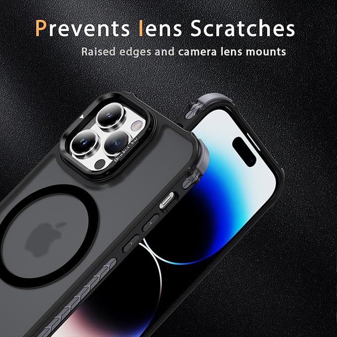 Magnetic for iPhone 14 Pro Case Black with MagSafe Wireless Charging Heavy Duty Military-Grade Shockproof Protection Adjustable Kickstand Slim Matte Anti-Fingerprint Cover Men Women