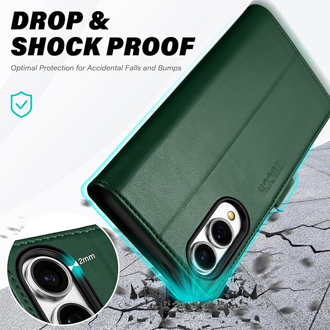 TUCCH Wallet Case for Galaxy S25 Edge, Magnetic PU Leather Stand [RFID Blocking] [4 Card Slots] Protective Folio Cover with TPU Shockproof Interior Case Compatible with Galaxy S25 Edge 6.7", Evergreen