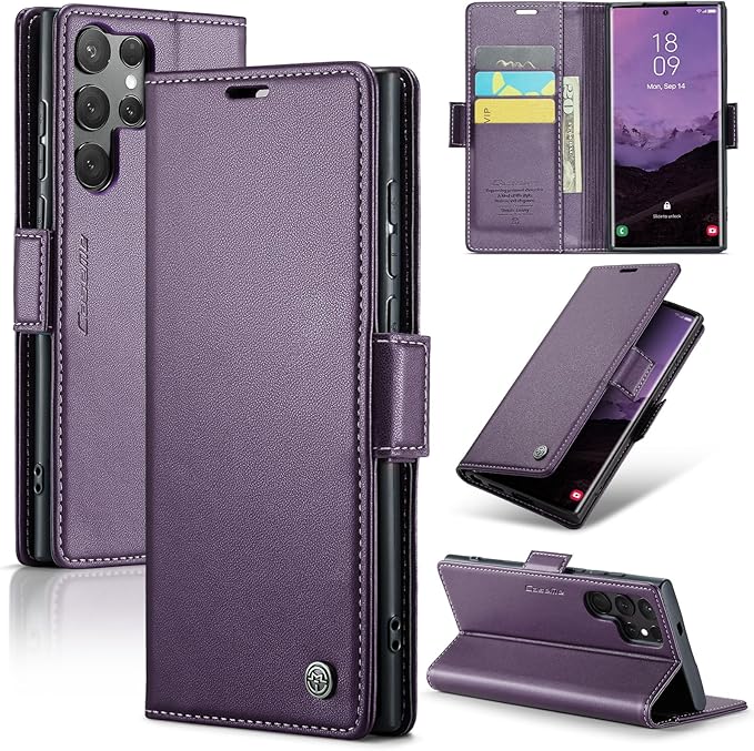 for Samsung Galaxy S25 Ultra Case, Premium PU Leather Wallet Case Flip Cover with [RFID Blocking][Card Holder][Stand Function] Shockproof Protective for Samsung Galaxy S25 Ultra, Purple