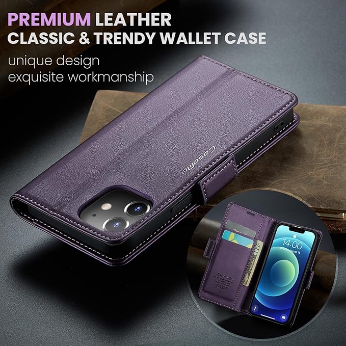 for iPhone 12 Mini Case, Premium PU Leather Wallet Case Flip Cover with [RFID Blocking][Card Holder][Stand Function] Shockproof Protective for iPhone 12 Mini 5.4 inch, Purple