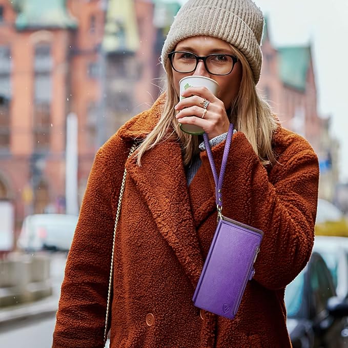 XcaseBar Compatible with Samsung Galaxy S25 Wallet case with Zipper Credit Card Holder【RFID Blocking】,Flip Folio Book PU Leather Phone case Shockproof Cover Women Men for Samsung S25 case Purple