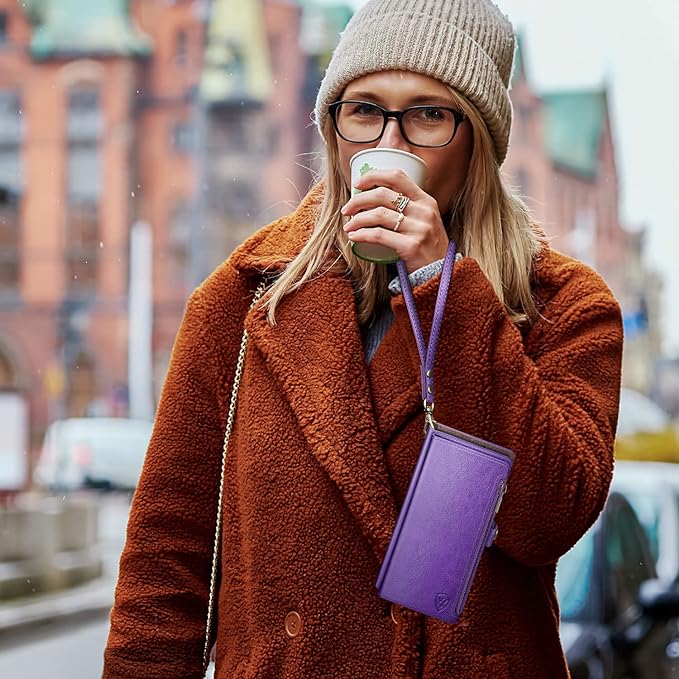 XcaseBar Compatible with iPhone 17 6.3" Wallet case with Zipper Credit Card Holder【RFID Blocking】,Flip Folio Book PU Leather Phone case Shockproof Cover Women Men for Apple 17 case Purple