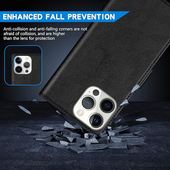 ZZXX for iPhone 15 Pro Max Wallet Case with [RFID Blocking] Card Slot Kickstand Magnetic Closure Leather Flip Fold Protective Phone Case for iPhone 15 Pro Max Case Wallet(Black-6.7 inch)