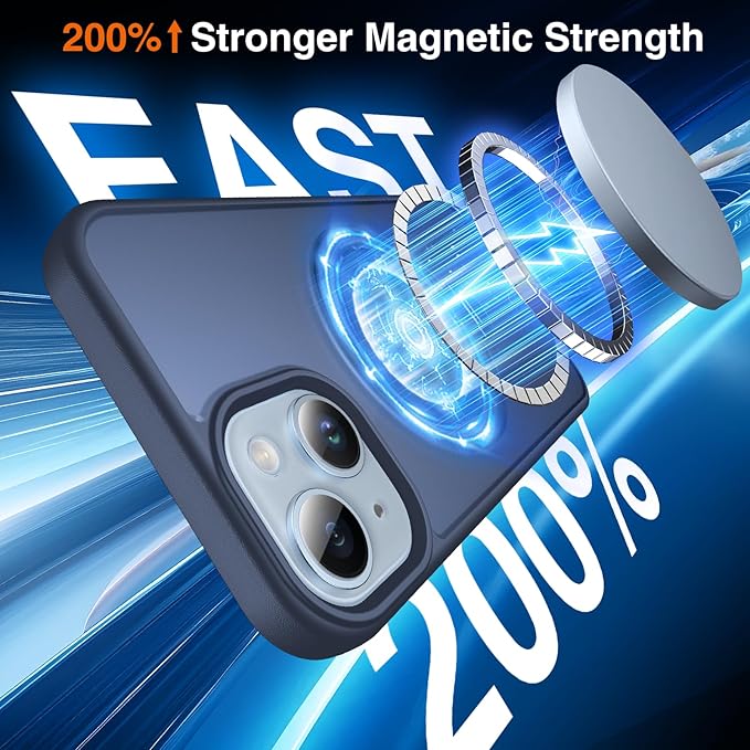 360° O-Ring MagStander for iPhone 15 Case with Magnetic Kickstand Ring Holder [Compatible with MagSafe][360°Rotate Stand Ring][Military Shockproof] Magnet iPhone 15 Phone Cover Matte Blue