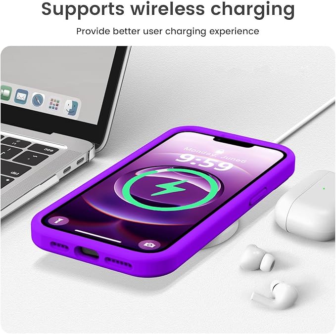 Vooii Compatible with iPhone 16e Case, Liquid Silicone Upgrade [Camera Protection] [Soft Anti-Scratch Microfiber Lining] Shockproof Phone Case for iPhone 16e 6.1 inch - Neon Purple