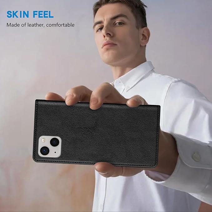 ZZXX for iPhone 15 Wallet Case with [RFID Blocking] Card Slot Stand Strong Magnetic Leather Flip Fold Protective Phone Case for iPhone 15 Case Wallet(Black-6.1 inch)