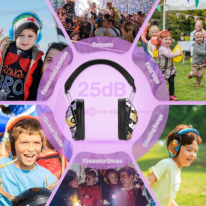 PROHEAR 032 Kids Ear Protection, NRR 25dB Childrens Earmuffs, Adjustable Headband Safety Ear Muffs for Sports Events, Concerts, Airports - Black