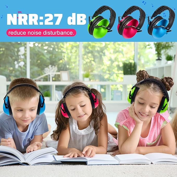 Amylove 6 Pcs Kids Noise Cancelling Headphones 27db Adjustable Earmuffs for Autism Sensory Toddler Children(Novel Style,Green Pink Blue)