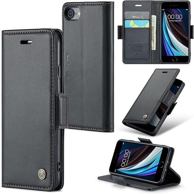 for iPhone SE 2022/3rd/2020/2rd,iPhone 8/7 Case, Premium PU Leather Wallet Case Flip Cover with [RFID Blocking][Card Holder] Shockproof Protective for iPhone SE 2022/2020, iPhone 8/7, Black