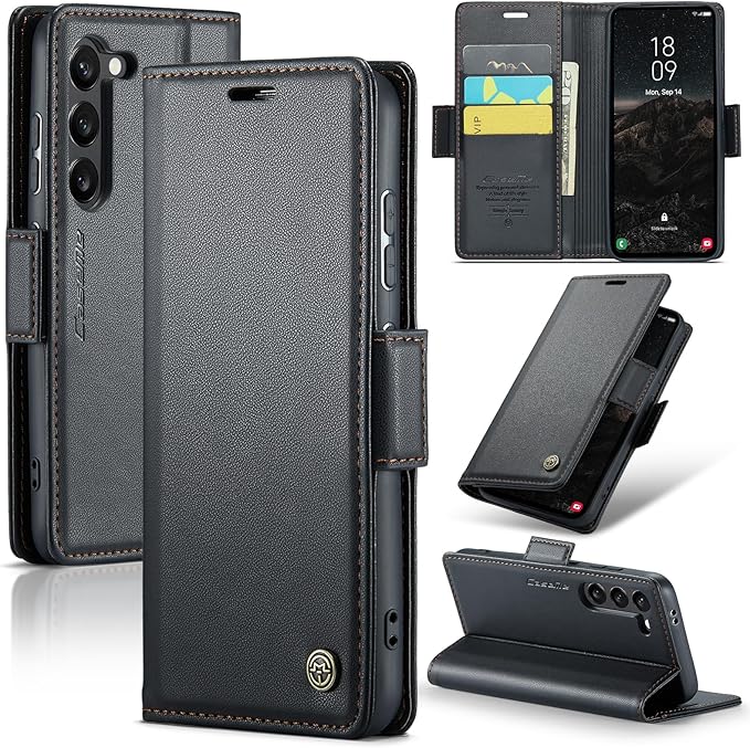 AUPAI for Samsung Galaxy S23 Plus Wallet Case with Credit Card Holder, PU Leather RFID Blocking Folio Flip Kickstand Magnetic Clasp Protective Phone Cover for Women Men Black