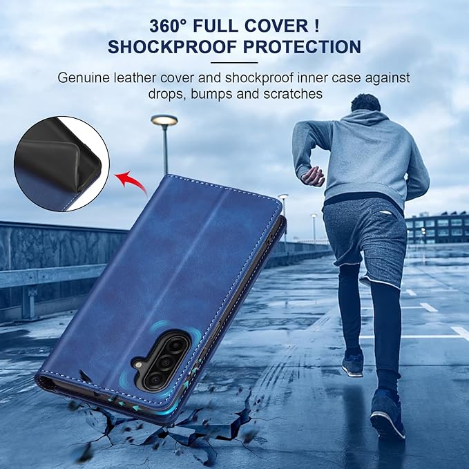 Jasonyu Flip Wallet Case for Samsung Galaxy A17 5G,Leather Magnetic Folio Cover with Card Holder,Kickstand - TPU Shockproof Durable Protective Phone Case,Blue