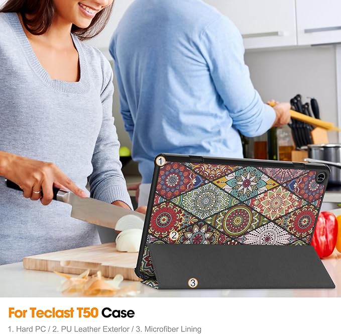 Portable Electronic Device Cover for TECLAST T50 11.0 inch Tablet, Ultra-Thin PU Leather Stand Case, Multi-Angle Viewing, Corner Protection, Mandala