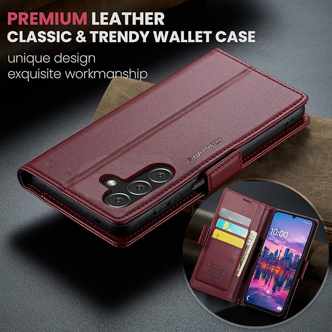 for Samsung Galaxy A16 5G/4G Case, Premium PU Leather Wallet Case Flip Cover with [RFID Blocking][Card Holder][Stand Function] Shockproof Protective for Samsung Galaxy A16, Red