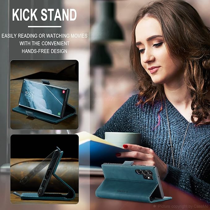 for Samsung Galaxy S23 Ultra Case, Flip Wallet Leather Case with Card Holder Magnetic Closure Shockproof Kickstand Protective Phone Cases Cover for Galaxy S23 Ultra 5G 6.8 Inch,Blue-Green