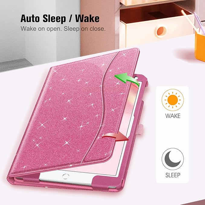 Fintie Case for iPad 9th / 8th / 7th Generation (2021/2020/2019) 10.2 Inch - [Corner Protection] Multi-Angle Viewing Stand Cover with Pocket & Pencil Holder, Auto Sleep Wake, Glittering Pink