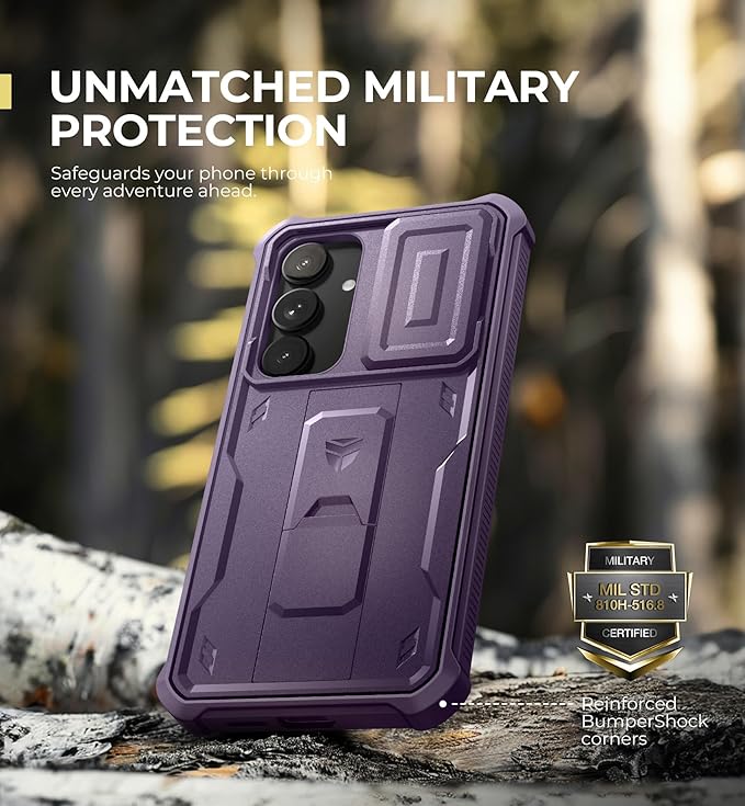 Dexnor for Samsung Galaxy S25 Plus Case with Built-in Slide Camera Cover & Screen Protector &Kickstand,Heavy-Duty Shockproof Rugged Case Full-Body Bumper Cover for Galaxy S25 Plus(2025),Phantom Purple