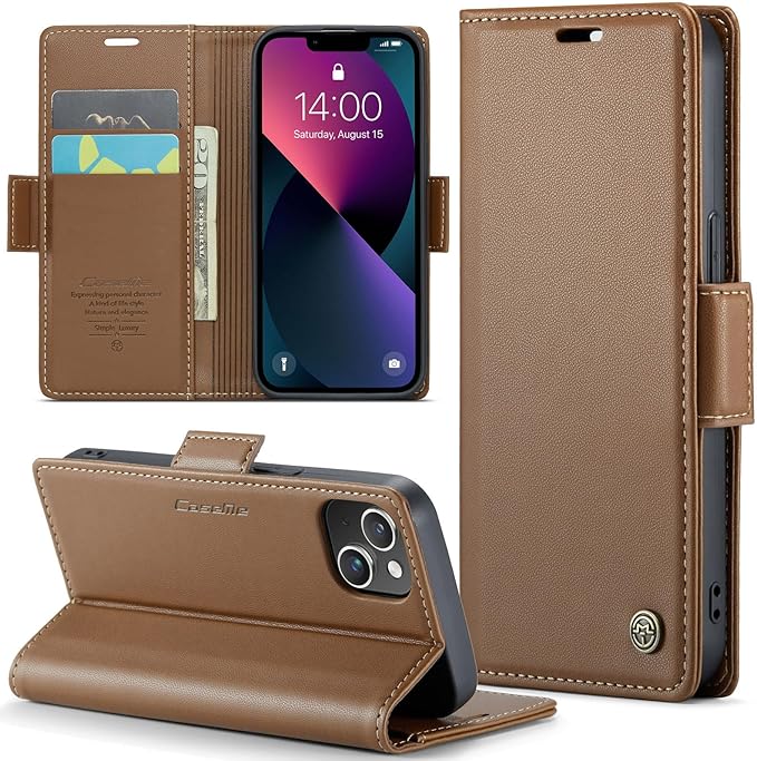 for iPhone 13 Mini Case, Premium PU Leather Wallet Case Flip Cover with [RFID Blocking][Card Holder][Stand Function] Shockproof Protective for iPhone iPhone 13 Mini 5.4 inch, Brown