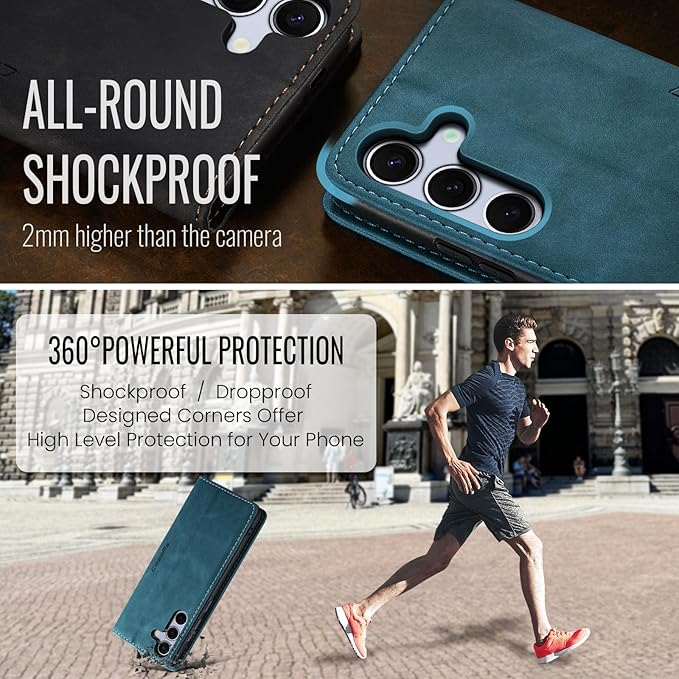 for Samsung Galaxy S25 FE Case, Flip Wallet Leather Case with Card Holder Magnetic Closure Shockproof Kickstand Protective Phone Cases Cover for Galaxy S25 FE, Blue-Green