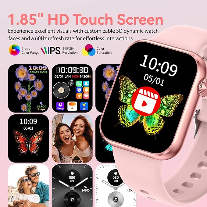 KPEP Smart Watches MP3 Player 2 in 1, 1.85" HD Smartwatch for Men Women, Answer/Make Calls, Sleep/SpO2/Heart Rate Monitoring, 100+ Sports Modes, IP68 Waterproof Fitness Tracker for iOS Android, Pink