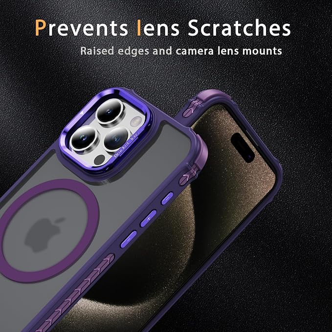 Magnetic for iPhone 15 Pro Case Purple with MagSafe Wireless Charging Heavy Duty Military-Grade Shockproof Protection Adjustable Kickstand Slim Matte Anti-Fingerprint Cover Men Women