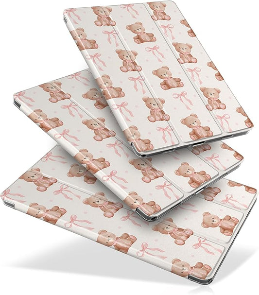 DONGKE Case for Samsung Galaxy Tab A9+/A9 Plus 11 inch 2024 2023 (SM-X210/X216/X218), Slim Stand Hard PC Translucent Back Shell Smart Cover, Auto Wake/Sleep - Bear with Bows