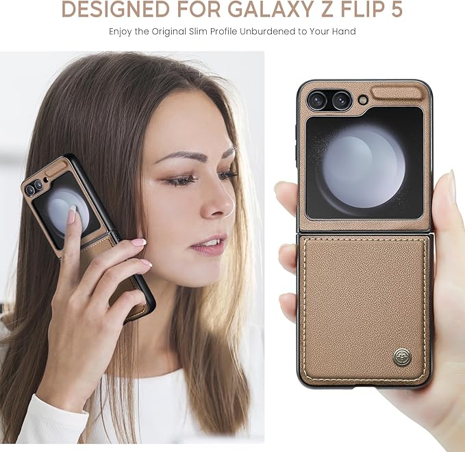 for Samsung Galaxy Z Flip 5 Case, Premium PU Leather Case Anti Scratch Slim Phone Shockproof Protective Phone Cover for Samsung Galaxy Z Flip5, Brown