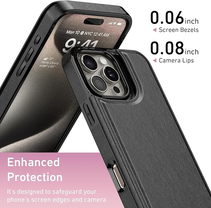 FUNMIKO for iPhone 14 Pro Max Wallet Case with Card Holder, RFID-Blocking, Military-Grade Protection & UV-Printed Artwork, Magnetic Closure with Leather Kickstand - Black