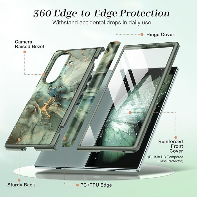 GVIEWIN for Samsung Galaxy Z Fold 7 Case Built-in HD Screen Protector [Compatible with Magsafe][Hidden Kickstand] Magnetic Full-Body Hinge Protection Slim Phone Case for Z Fold 7, Desert Dream/Green