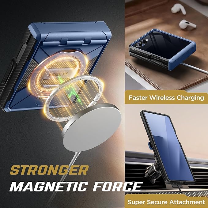 TONGATE 360° Spin Magnetic Stand for Z Flip 7 Case with Privacy Screen Protector, [Compatible with Magsafe] [Anti Spy] Full-Body Shockproof Samsung Galaxy Z Flip 7 Case with Hinge Protection, Blue