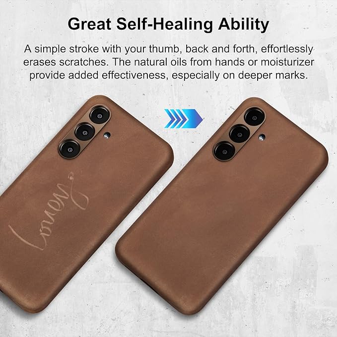 Belemay Leather Case for Samsung Galaxy S24 Compatible with Magsafe - Premium Crazy Horse Leather [Vintage Aesthetics] Unique Patina, Comfort Grip, Metal Buttons, Slim&Soft Cover (6.2") Retro Brown