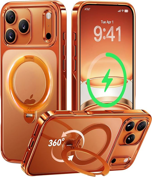 CASEKOO Cosmic Orange for iPhone 17 Pro Max Case with 360 Spin Magnetic Stand [Fit for MagSafe][17FT Military Protection] Slim Polished for iPhone 17 Pro Max Case with Stand 6.9'', Cosmic Orange
