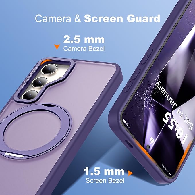 Compatible with Samsung Galaxy S24 Case with 360Rotatable Magnetic Ring Stand Compatible with Mag-Safe Military Protection Shockproof Translucent Phone Case for S24 6.2",Dark Purple