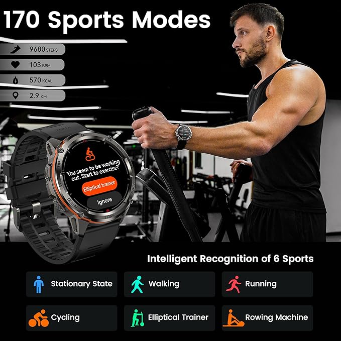 AMAZTIM GPS Smart Watch for Men, 6 Satellite Positioning, Compass, Stainless Steel Body, 50M Waterproof, 470mAh Extra-Large Battery, Answer/Make Call, 1.43" AMOLED Screen, Compatible for Android iOS