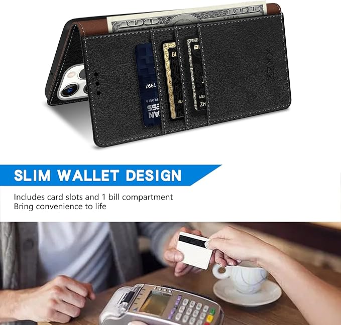 ZZXX for iPhone 15 Pro Max Wallet Case with [RFID Blocking] Card Slot Kickstand Magnetic Closure Leather Flip Fold Protective Phone Case for iPhone 15 Pro Max Case Wallet(Black-6.7 inch)