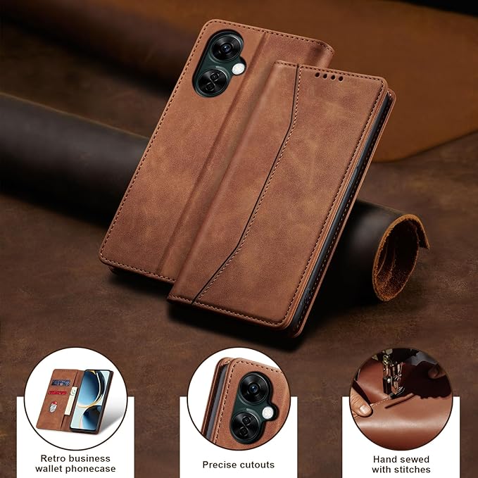 Jasonyu Flip Wallet Case for OnePlus Nord N30 5G,Leather Magnetic Folio Cover with Card Holder,Kickstand - TPU Shockproof Durable Protective Phone Case,Brown