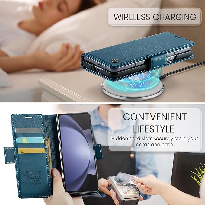 for Samsung Galaxy Z Fold 5 Case, Premium PU Leather Wallet Case Flip Cover with [RFID Blocking][Card Holder][Stand Function] Shockproof Protective for Samsung Galaxy Z Fold 5, Blue