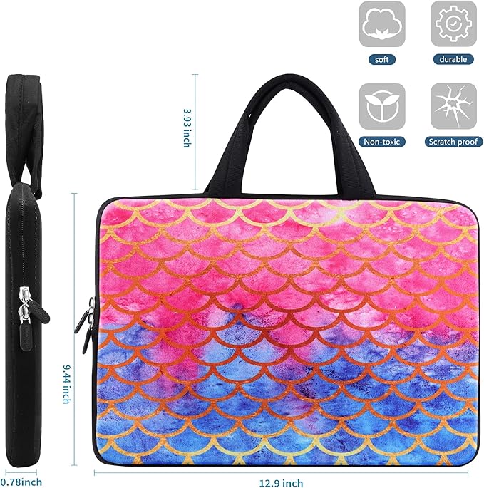 ICOLOR 11 11.6 12 12.1 12.5 inch Laptop Carrying Bag Chromebook Case Notebook Ultrabook Bag Tablet Cover Neoprene Laptop Sleeve case chromebook Sleeve with Handle Kids Girls Mermaid