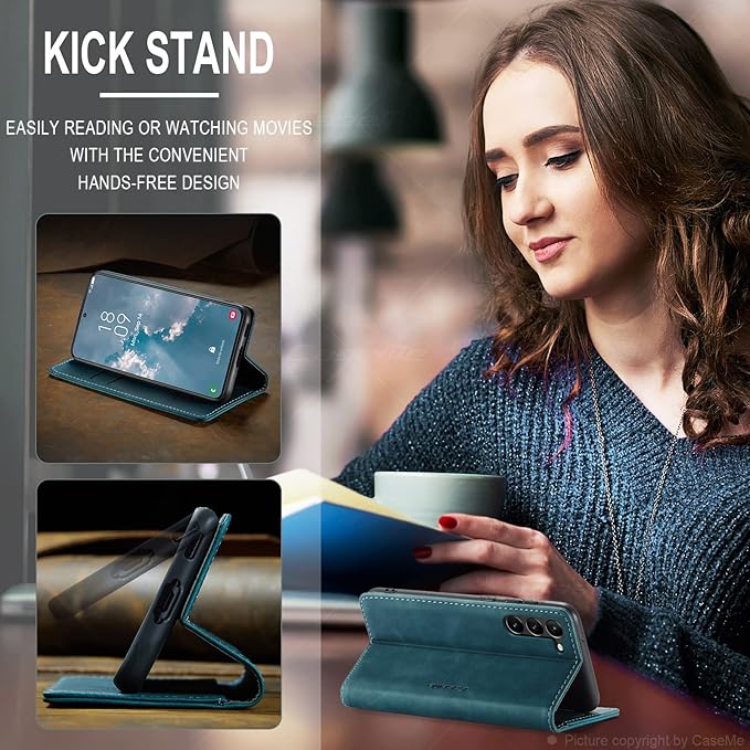 for Samsung Galaxy S23 Plus Case, Flip Wallet Leather Case with Card Holder Magnetic Closure Shockproof Kickstand Protective Phone Cases Cover for Samsung S23 Plus,Blue-Green