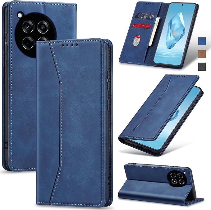 Jasonyu Flip Wallet Case for OnePlus 12R,Leather Magnetic Folio Cover with Card Holder,Kickstand - TPU Shockproof Durable Protective Phone Case,Blue