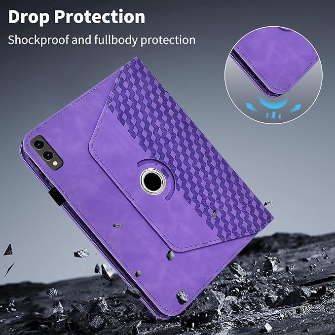 Case for Samsung Galaxy Tab S10 Plus 2024/ S9 Plus/S9FE Plus 12.4,360 Degree Rotating PU Leather Folio Protective Cover with Auto Sleep/Wake,Card Holder&Shoulder Strap for Woman Man, Purple