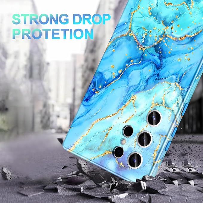 Casetego for Galaxy S24 Ultra Case,Compatible with MagSafe,[Military Grade Drop Test] Full Body Protection Slim Shockproof Rugged Marble Women Case for Samsung Galaxy S24 Ultra 6.8 inch,Light Blue