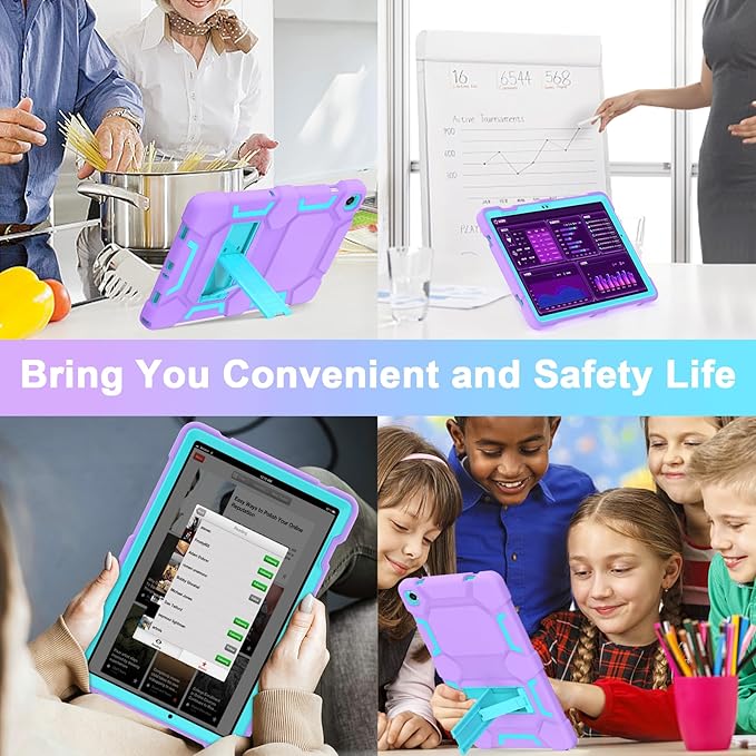 CCMAO Case for Samsung Galaxy Tab A9+ Case 11 Inch 2023 Model (SM-X210/X216/X218), Heavy Duty Shockproof Hybrid Three Layer Protective Cover for Kids Girls Boys, Purple+Green
