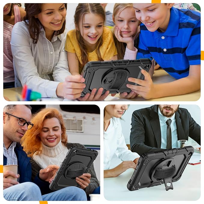 Timecity Case for Samsung Galaxy Tab A 8.0 2019 SM-T290/ T295/ T297, Full-Body Protective Case with Screen Protector, Swivel Stand/Handle Shoulder Strap Case for Kids Students, Black