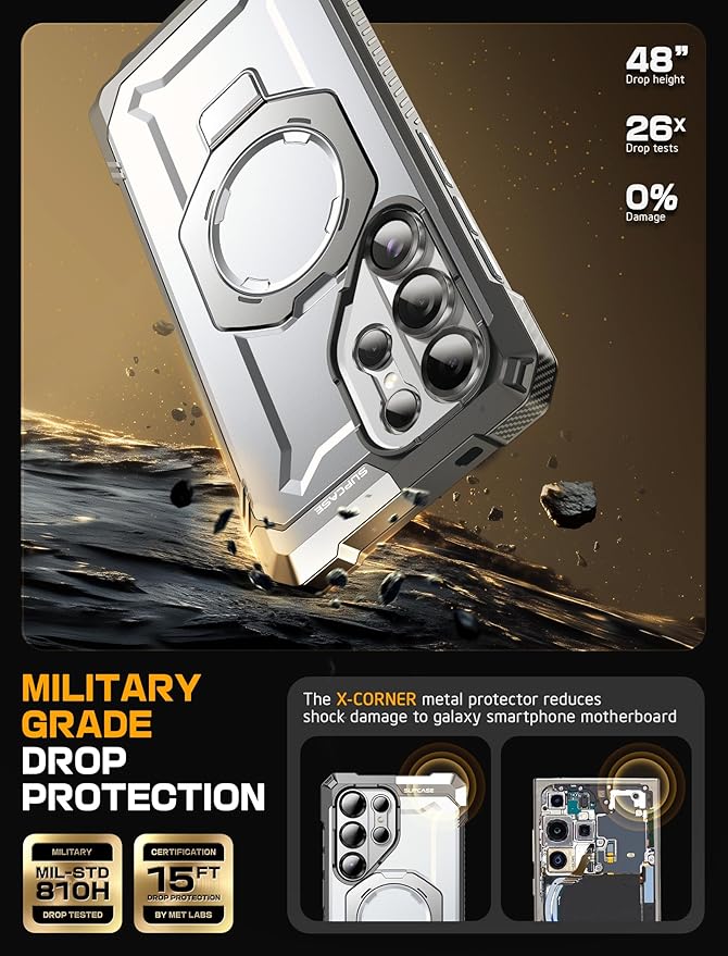 SUPCASE for Samsung Galaxy S25 Ultra Case with Stand (Unicorn Beetle Grip), [S Pen Friendly] [Compatible with MagSafe] [Military-Grade Protection] Magnetic Phone Case for S25 Ultra 6.9 Inch, White