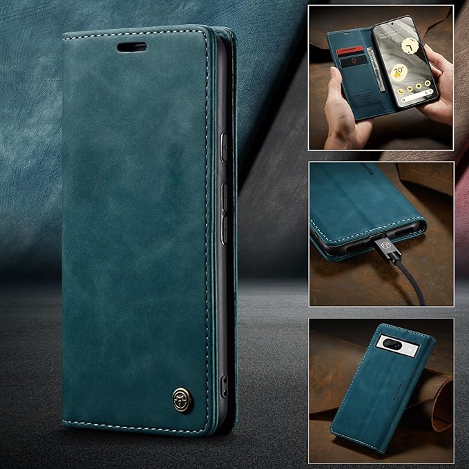 for Google 8 Case, Flip Wallet Leather Case with Card Holder Magnetic Closure Shockproof Kickstand Protective Phone Cases Cover for Google 8,Blue-Green