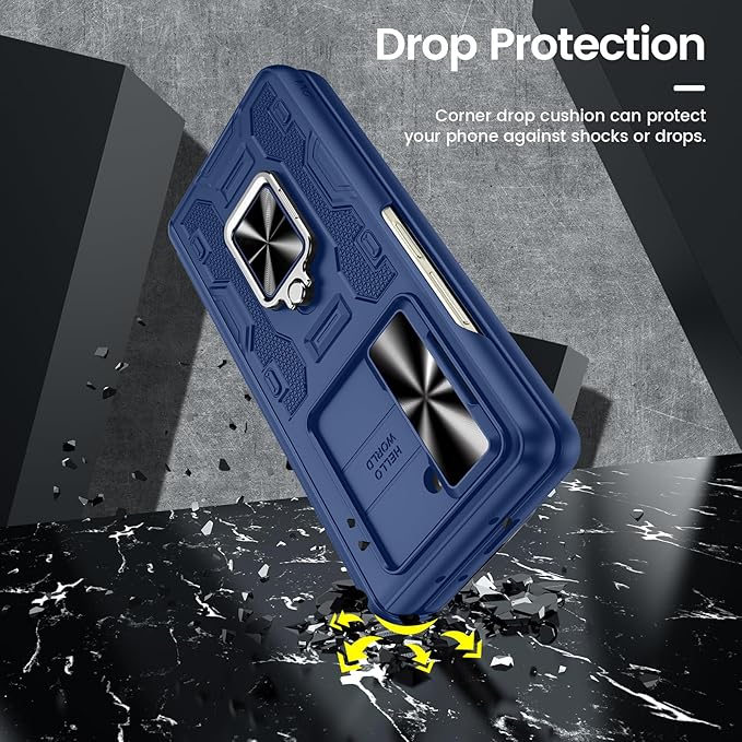 VEGO for Galaxy Z Fold 5 Case with Kickstand, Hinge Protection & Belt Clip Holster & Front Screen Protector & Slide Camera Cover Magnetic Kickstand Cover - Blue