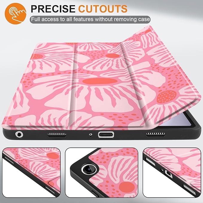 MEEgoodo Case for Samsung Galaxy Tab A9 Plus 11 inch Cover 2024 2023 with S Pen Holder, A9+ Smart Tablet Cases with Leather Trifold Stand+Soft TPU Back Shell+Smart Auto Wake/Sleep, Pink Style Floral